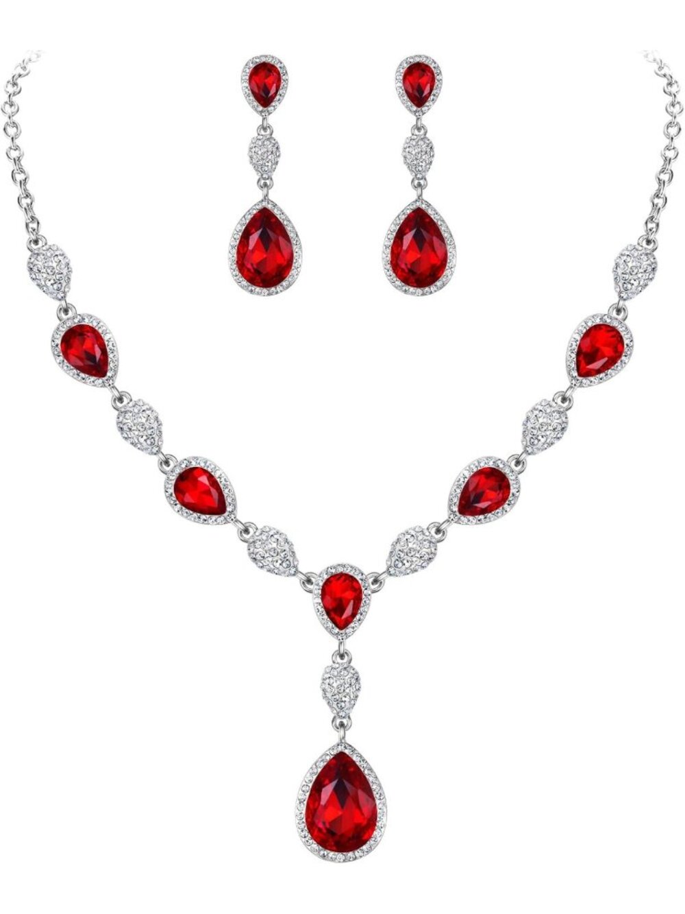 Elegant Teardrop Crystal Y-Necklace & Earrings Jewelry Set for Women
